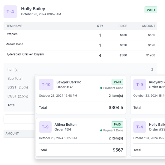 Dine Pro orders screen